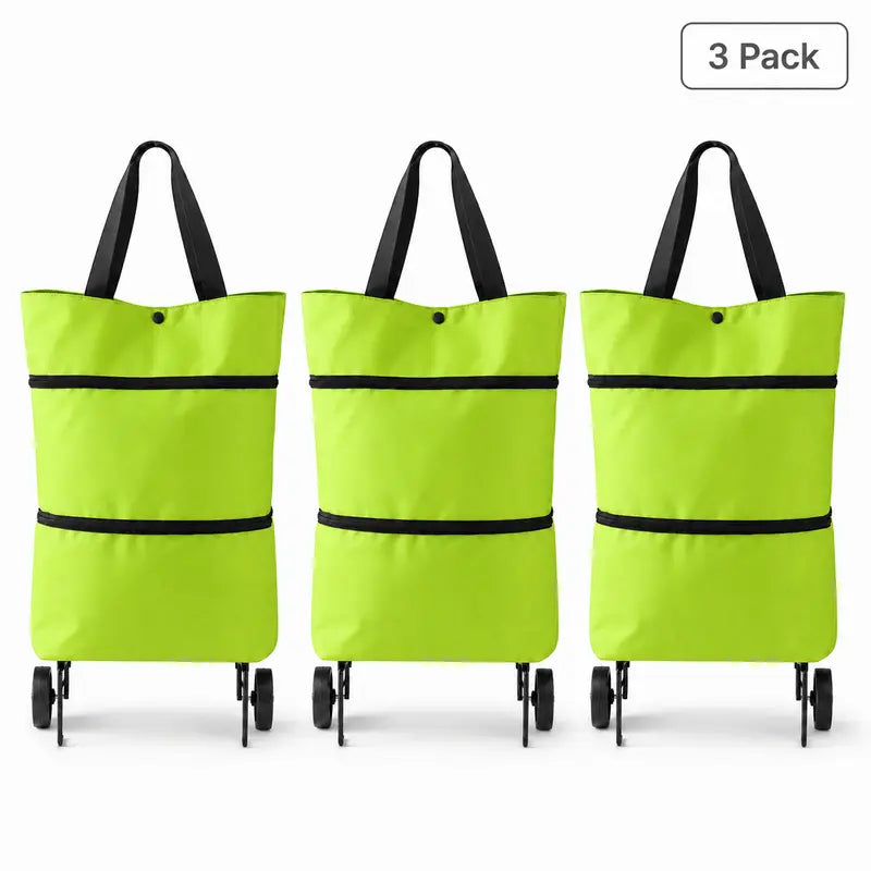 【10inch*18inch】Foldable Shopping Trolley Bag with Wheels, Portable Reusable Grocery Tote, Lightweight Rolling Shopping Cart Bag with Carry Handles for Supermarket, Travel, Laundry and Daily Use