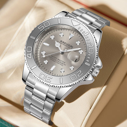 Men’s Gray Yacht-Inspired Quartz Watch – Luminous Stainless Steel Timepiece