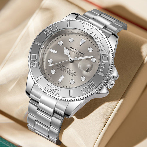 Men’s Gray Yacht-Inspired Quartz Watch – Luminous Stainless Steel Timepiece
