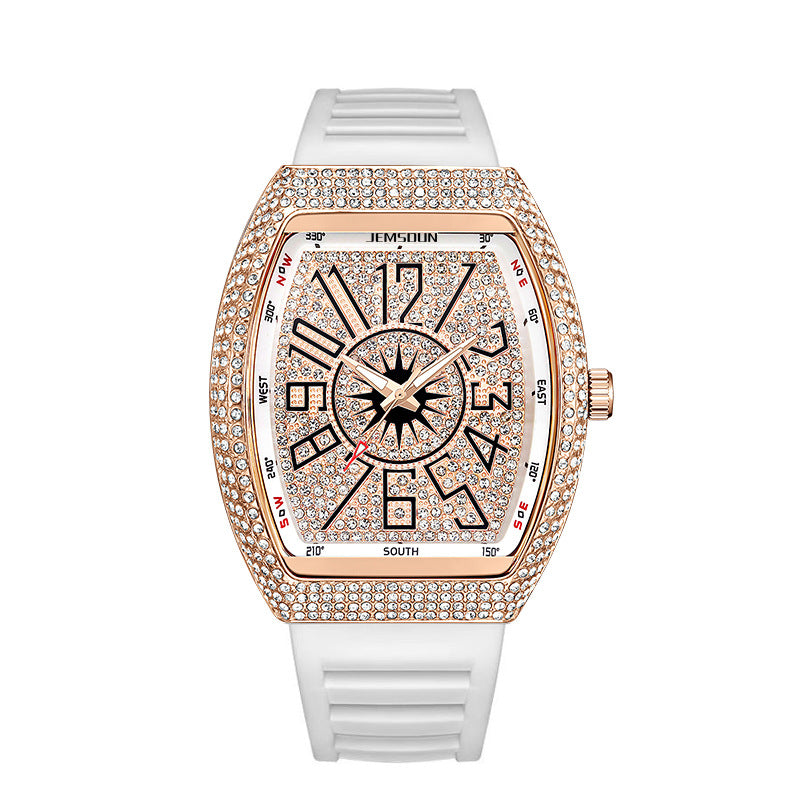 Men’s Diamond Accent Barrel Watch – Retro Quartz Fashion Timepiece