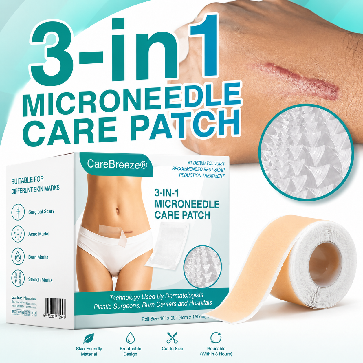 CareBreeze® 3-in-1 Scar Removal Microneedle Care Patch 💡