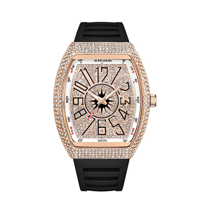 Men’s Diamond Accent Barrel Watch – Retro Quartz Fashion Timepiece