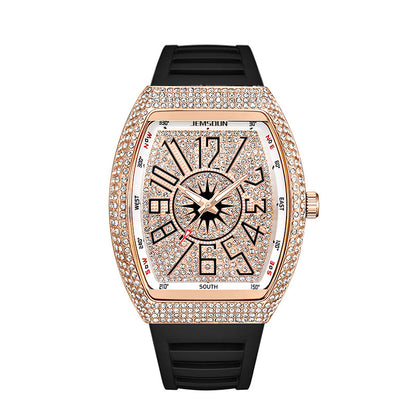 Men’s Diamond Accent Barrel Watch – Retro Quartz Fashion Timepiece