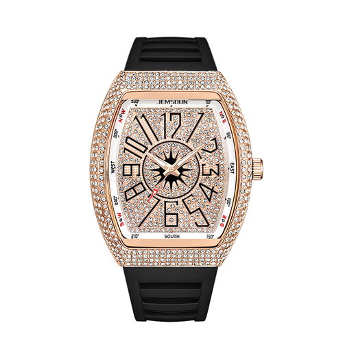 Men’s Diamond Accent Barrel Watch – Retro Quartz Fashion Timepiece