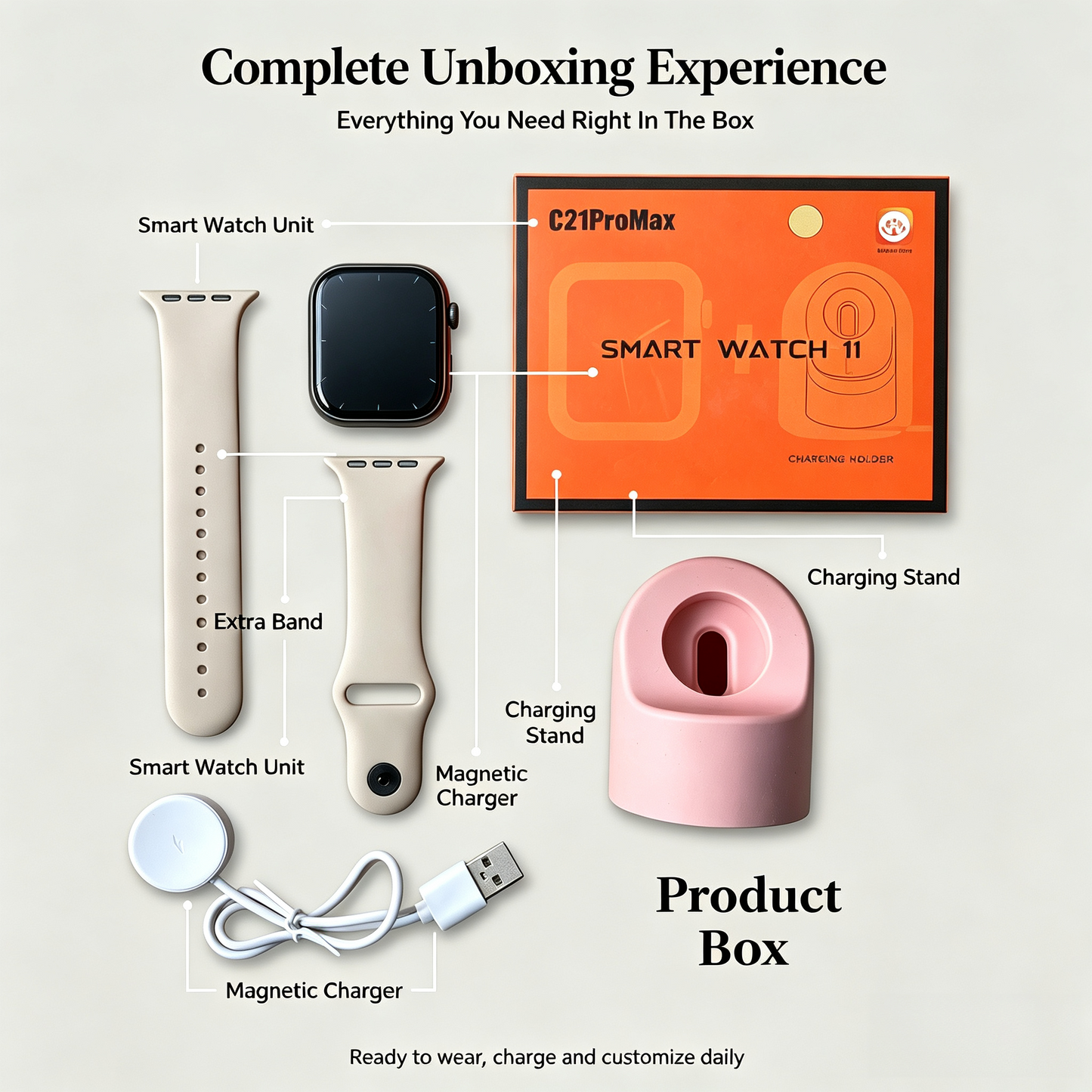 C12 PROMAX Smart Watch with Charging Stand – Bluetooth Calling, Heart Rate & Blood Oxygen Monitoring
