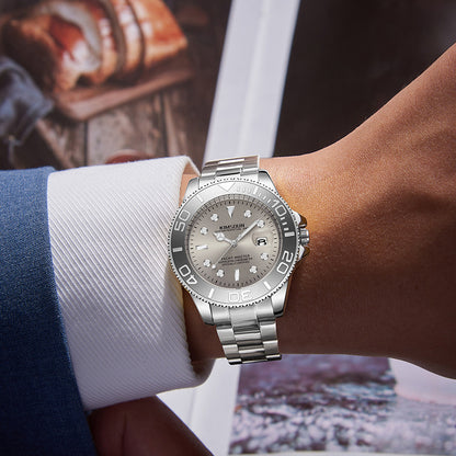 Men’s Gray Yacht-Inspired Quartz Watch – Luminous Stainless Steel Timepiece