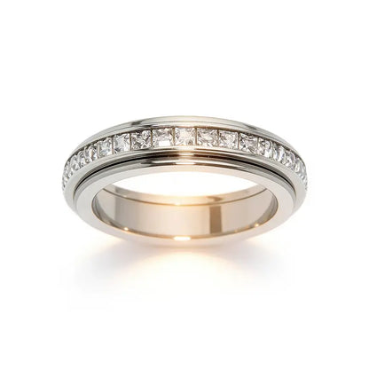 Anxiety Rings for Women and Men Titanium Steel Spinner Fidget Band Rings with Cubic Zirconia for Stress Relief and Wedding Promise Comfort Fit Size 5 to 12