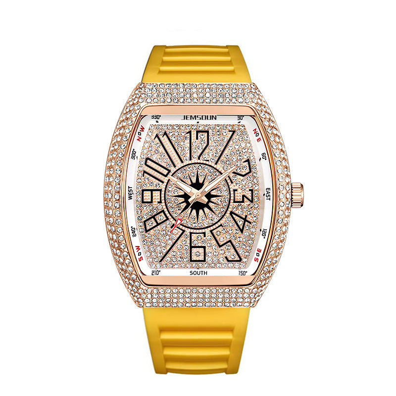 Men’s Diamond Accent Barrel Watch – Retro Quartz Fashion Timepiece