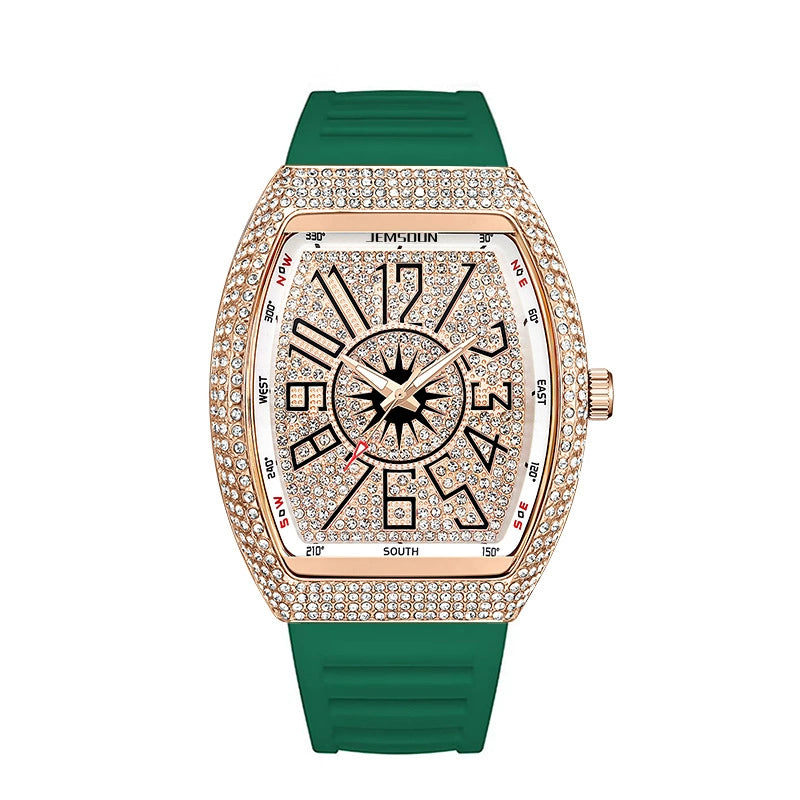 Men’s Diamond Accent Barrel Watch – Retro Quartz Fashion Timepiece