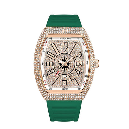 Men’s Diamond Accent Barrel Watch – Retro Quartz Fashion Timepiece