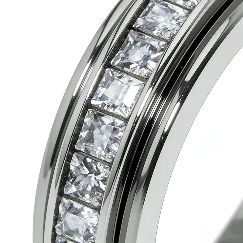 Anxiety Rings for Women and Men Titanium Steel Spinner Fidget Band Rings with Cubic Zirconia for Stress Relief and Wedding Promise Comfort Fit Size 5 to 12