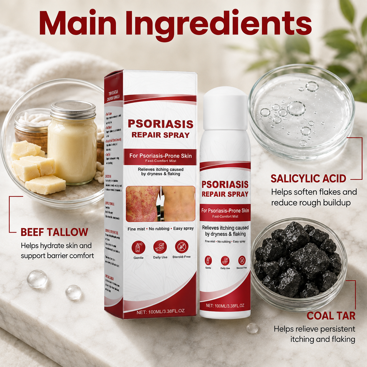 KUBOZN® Beef Tallow Spray for Itchy, Flaky Psoriasis Skin