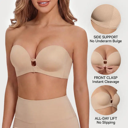 LUCKMEEY Womens Strapless Front Closure Bra Push Up Lift Bra Padded Add Cup Non Slip  Anti-Slip Grip & Removable Straps Fit Outfits Wireless Supportive  Seamless Comfortable