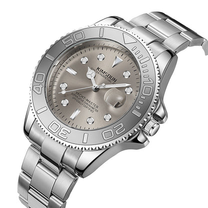 Men’s Gray Yacht-Inspired Quartz Watch – Luminous Stainless Steel Timepiece