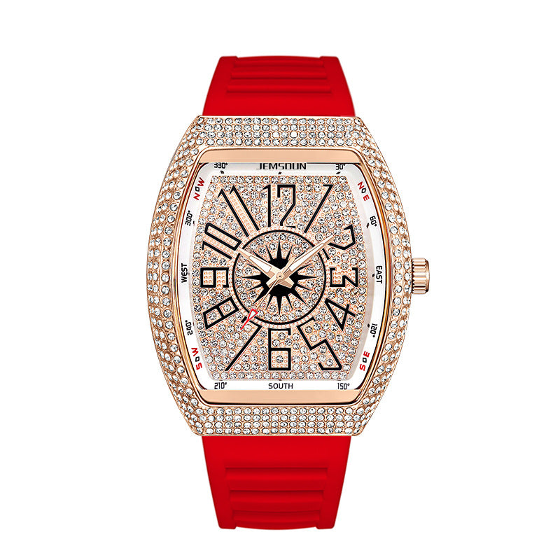 Men’s Diamond Accent Barrel Watch – Retro Quartz Fashion Timepiece