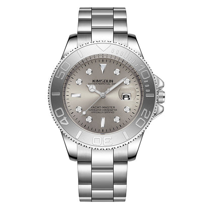 Men’s Gray Yacht-Inspired Quartz Watch – Luminous Stainless Steel Timepiece
