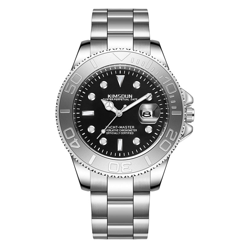 Men’s Gray Yacht-Inspired Quartz Watch – Luminous Stainless Steel Timepiece