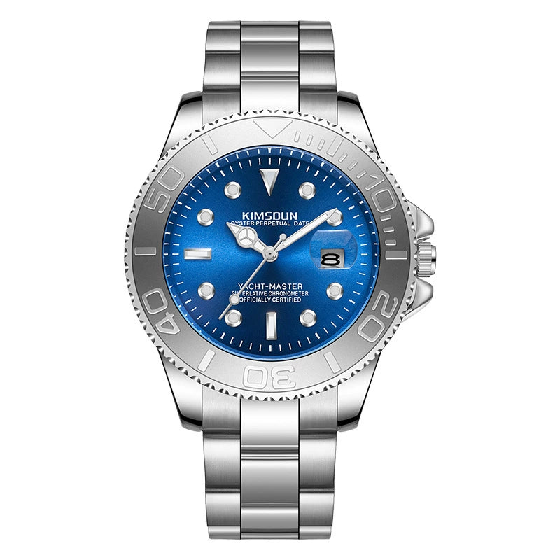 Men’s Gray Yacht-Inspired Quartz Watch – Luminous Stainless Steel Timepiece