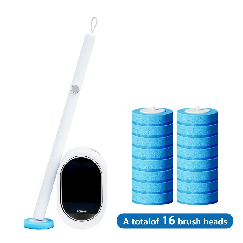SOPAMI Disposable Toilet Brush Kit - 32/16 Refill Heads & Holder, Rotating No-Touch Deep Cleaner for Under-Rim & Corner, Bathroom Cleaning Tool for Home, RV