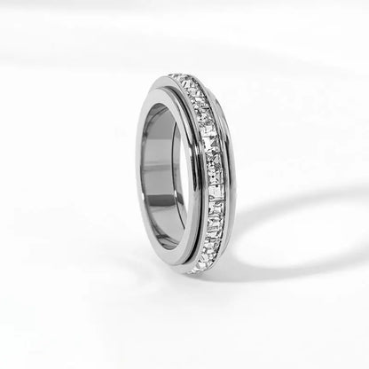 Anxiety Rings for Women and Men Titanium Steel Spinner Fidget Band Rings with Cubic Zirconia for Stress Relief and Wedding Promise Comfort Fit Size 5 to 12